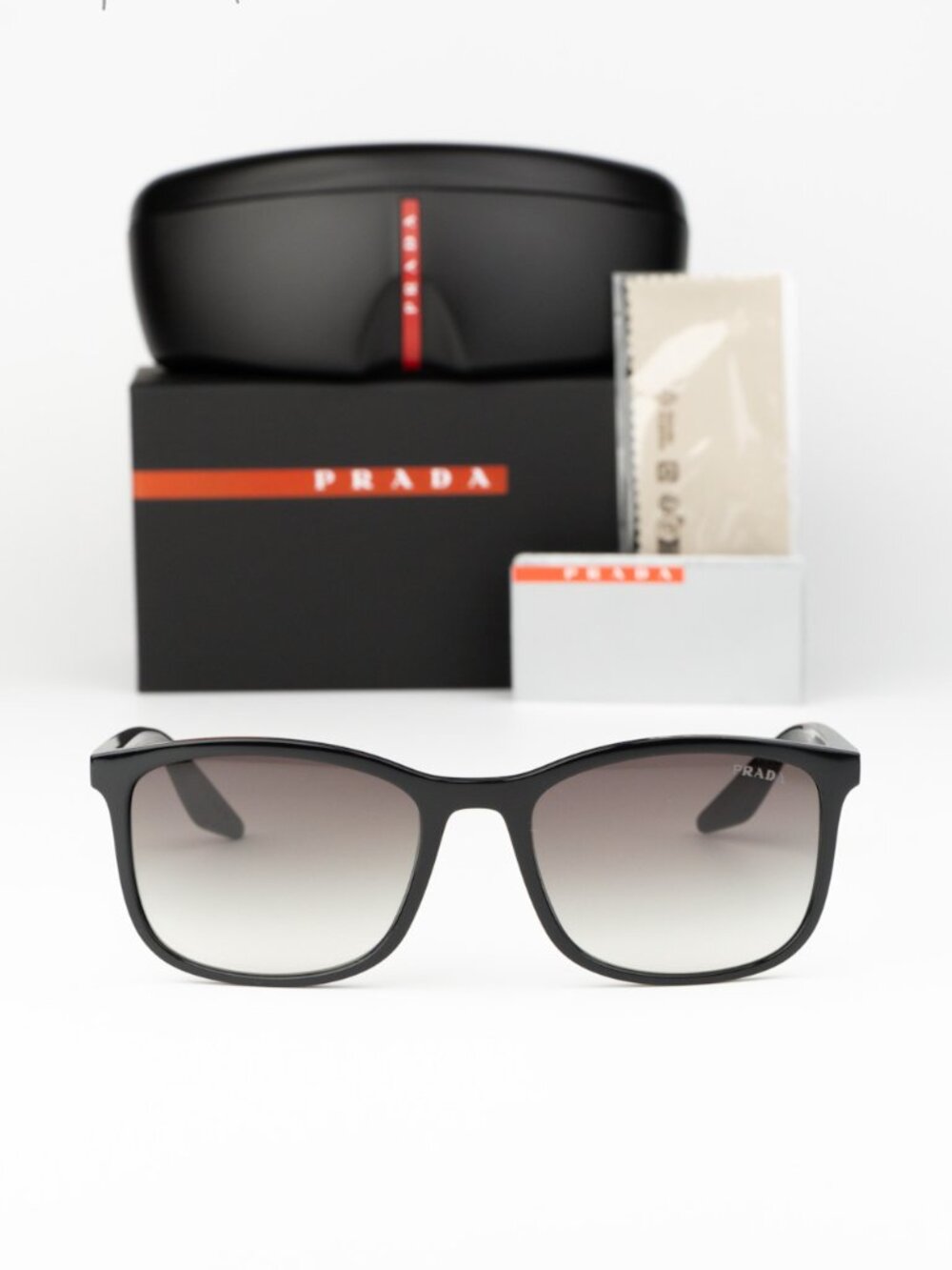 Prada Linea Rossa Men Sunglasses Black Grey Gradient Square PSA08S 1AB0A7 NEW